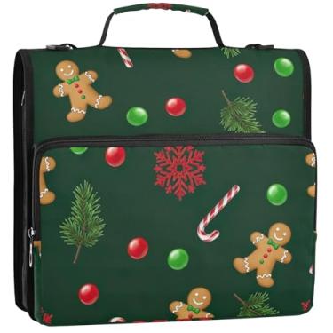 Imagem de Pasta masculina verde com 3 anéis de 3 anéis Gingerbread organizador de fichário resistente para ensino médio com alça portfólio e estojo para pasta de anel, 34,5 x 31,5 x 9 cm