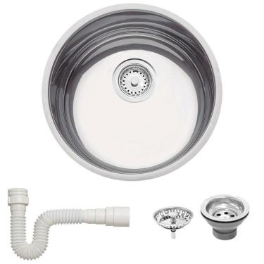 Imagem de Cuba Redonda Tramontina Luna 38 BL Standart em Aço Inox Polido 38 cm com Válvula e Sifão 94075507