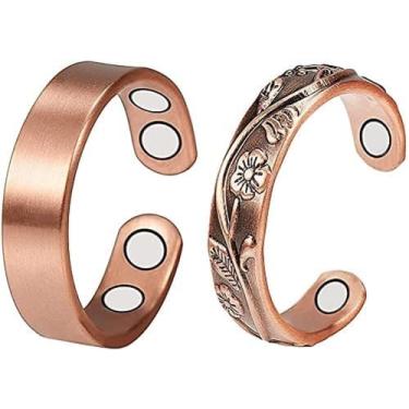 Imagem de Pacote com 2 anéis de cobre magnéticos puros presentes modernos, anéis de cobre para mulheres, mãe, esposa (2 peças-1)