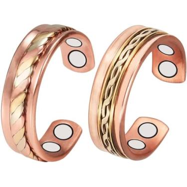 Imagem de Pacote com 2 anéis de cobre magnéticos puros presentes modernos, anéis de cobre para mulheres, mãe, esposa (2 peças-10)