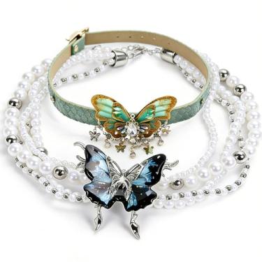 Imagem de 2 unidades/1 conjunto de gargantilha feminina Y2K com borla de borboleta, ajustável, 21 a 40 cm, gola punk retrô doce e legal, joia moderna para uso diário, boate, bar e ocasiões íntimas, 8.27-19.69