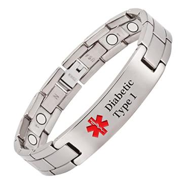 Imagem de EnerMagiX Pulseiras de identificação médica para homens e mulheres, pulseira de identificação de alerta de gravação personalizada de titânio para diabetes tipo 2, diabetes tipo 1, apixaban (pulseiras tipo 1)