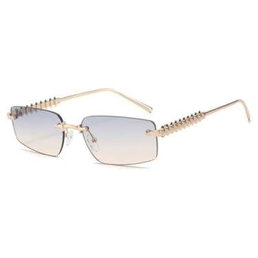 Imagem de Óculos de Sol Femininos Sem Aro com Lentes Metálicas em Degradê de Cores e Proteção UV400 para Esportes ao Ar Livre, Corrida e Ciclismo, nas Cores Azul e Amarelo.