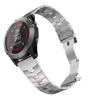 Imagem de TIOYW Pulseira de relógio de liga de titânio para Garmin Fenix 6 Pro 6X 5X 5 Plus 3 3HR Forerunner 935 945 pulseira de metal de liberação rápida (prata, Fenix5X 5XPlus) de 26 mm