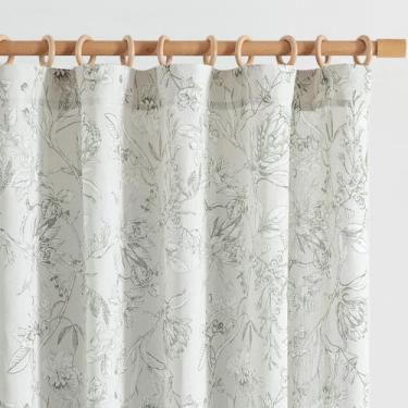 Imagem de Cortinas Jinchan Floral de Lino Gris Carbón de 213 cm de Largo