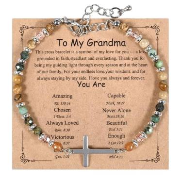 Imagem de ISAROARO Pulseira de cruz cristã para mulheres - Presente de confirmação de batismo de Páscoa, enchimento exclusivo para mãe, irmã, filha, amigas em Cristo, Natal, aniversário, Large, Aço inoxidável