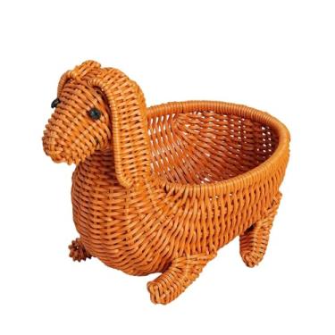 Imagem de Ｂｅｓｇａ Cesto de vime trançado em formato de animal para despensa, ideal para lanches, frutas e legumes. Perfeito para cozinha e mesa de centro, Cachorro