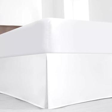 Imagem de Saia para cama queen size, branca, plissada, com 50,8 cm, algodão natural, 600 fios, acabamento premium, saia plissada para cama