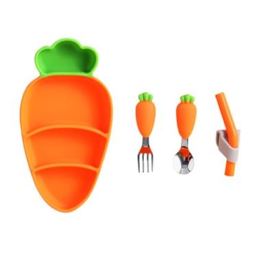 Imagem de SUPVOX Conjunto de pratos infantis de silicone em forma de cenoura, 4 peças, utensílios para bebês para meninos e meninas, fácil de limpar para desmame e alimentação, adequado para meninos e meninas