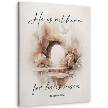 Imagem de TLESKE Decoração de parede de Páscoa Cristã Ele Ressuscitou 28 x 35, Verso da Bíblia Jesus Vazio Verso da Bíblia Impressão de arte em tela para quarto sala de estar, imagem de arte de parede religiosa