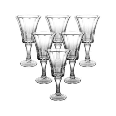 Imagem de Conjunto de 6 Taças para Água e Vinho em Vidro Design Clássico 220 ml Transparente Base Decorada, Uso Doméstico e Festivo