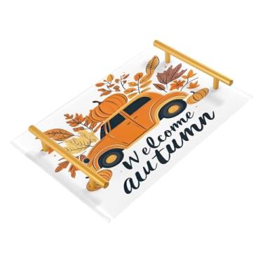 Imagem de xigua Bandeja de banheiro de abóboras de outono com alças bandeja de servir antiderrapante para mesa de centro, organizador de bancada de cabeceira bandeja de decoração de acrílico para decoração de