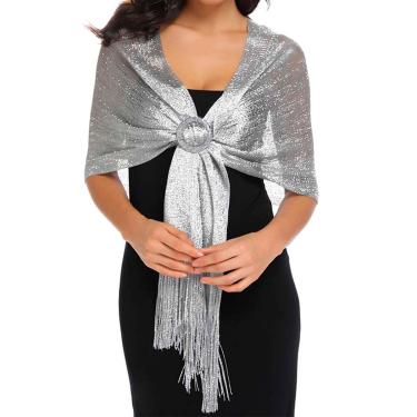 Imagem de Echarpe Lenço Xale Brilhante Estampado Prata Anel Prateado