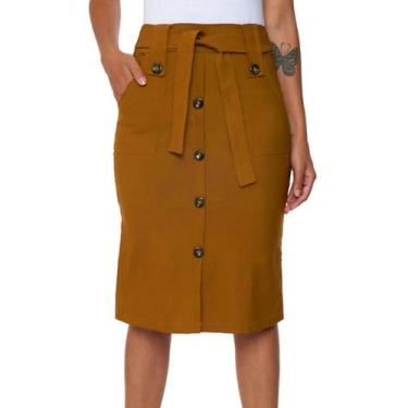 Imagem de Saia Midi Babado Com Bolso Botões Bengaline Moda Evangélica - G-Store,