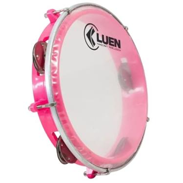 Imagem de Pandeiro Luen Junior 8 Polegadas C/Pele Cristal Platinela Inox ABS Garra Fixa 5 Afinações Colors | Rosa