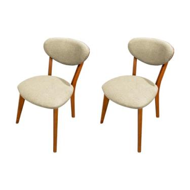 Imagem de Kit 2 Cadeiras de Jantar Madeira Maciça Encosto Orgânico e Assento Estofado Ophelia (Linho Bege)