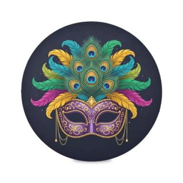 Imagem de Wassud Jogo americano máscara de baile de máscaras de carnaval tapetes de mesa redondos para cozinha e jantar tapetes laváveis resistentes ao calor decoração de mesa 39 cm