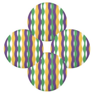 Imagem de Wassud Jogo americano conjunto de 4 tapetes de mesa redondos com listras onduladas de carnaval para cozinha e jantar, tapetes laváveis resistentes ao calor, decoração de mesa 39 cm