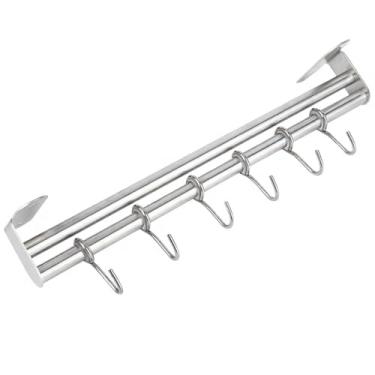 Imagem de Prateleiras de Armazenamento para Parede Rack Tampas Panelas Suporte com Ganchos Utensílios Acessórios Cozinha Duas Barras Aço Inoxidável 304 Economia