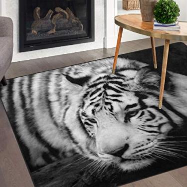 Imagem de Naanle Tapete de área de tigre animal 1,2 m x 1,5 m, tapete de área de poliéster preto e branco para sala de estar, jantar, dormitório, quarto, decoração de casa