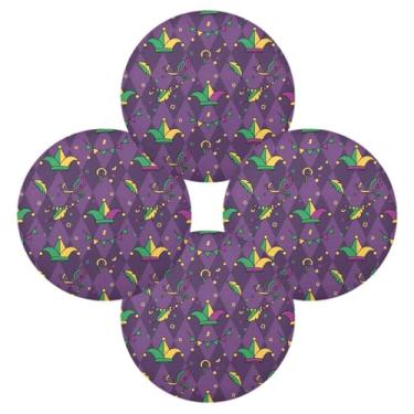 Imagem de Wassud Jogo americano conjunto de 4 tapetes de mesa redondos de carnaval para cozinha e jantar tapetes laváveis resistentes ao calor para decoração de mesa 39 cm