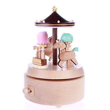 Imagem de pcagfaajmh Caixa de música giratória feita à mão amor casal caixa de música mecânica caixa de melodia de madeira presente