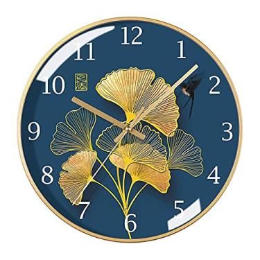 Imagem de 5sssallefaa Relógio de parede redondo de folha de ginkgo estilo chinês ultra-silencioso para casa sala de estar relógio de parede estilo quarto relógio de parede grande decorado (A A)