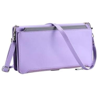 Imagem de Genérico Capa tipo carteira cruzada para iPhone 17/17 Air/17 Pro/17 Pro MAX, capa com tampa de couro de grande capacidade com alça longa para o ombro e proteção completa (roxo, 17 Pro Max)