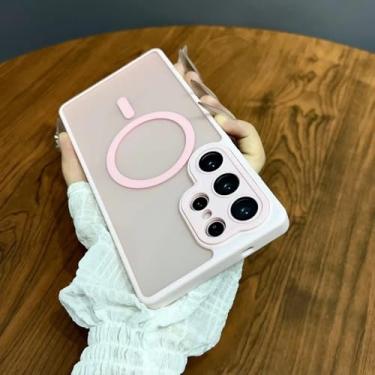 Imagem de Capa magnética de luxo fosca translúcida à prova de choque para Samsung Galaxy S25 S24 S23 Ultra Plus com carregamento sem fio, rosa, para Galaxy S25 Ultra.