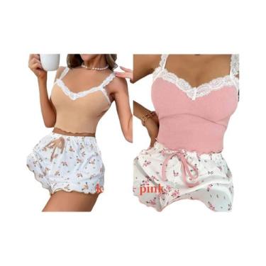 Imagem de Conjunto De Pijama Feminino Rosa Com Renda E Decote V, Camisola Sexy, 