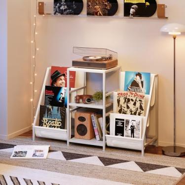 Imagem de Suporte para toca-discos com armazenamento de vinil, branco