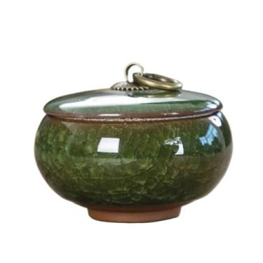 Imagem de VHDY85KA Recipiente de cerâmica criativo, mini organizador de chá, pote de armazenamento portátil doméstico com tampa, caixa de armazenamento de joias cosméticas, decoração de casa para bancada (verde