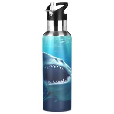 Imagem de Burbuja Garrafa de água de aço inoxidável Shark, garrafas de água isoladas a vácuo com tampa de canudo para esportes, academia, escola - à prova de vazamento e suor, sem BPA, 946 ml