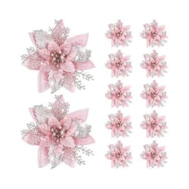 Imagem de Flores De Natal Artificiais Com Glitter De 14,5cm, 10 Peças, Decoração