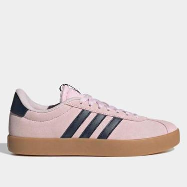 Imagem de Tênis Couro Adidas VL Court 3.0 Feminino, Rosa, Preto, 37