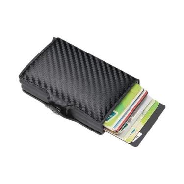 Imagem de Carteira Minimalista De Metal Para Homens Com Bloqueio RFID Em Fibra D