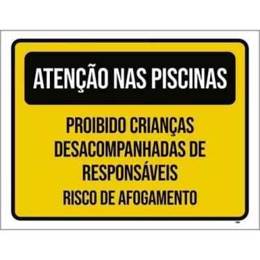 Imagem de Kit 10 Placas Atenção Piscinas Proibido Crianças 36X46 - Sinalizo