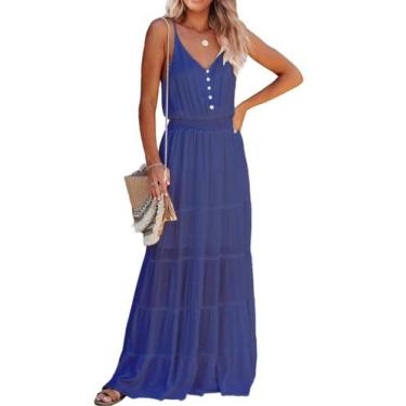 Imagem de Vestido Longo Azul PRETTYGARDEN XL Sem Mangas com Cintura Alta
