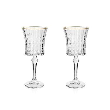 Imagem de Jogo De Taças Copa E Cia 2 Peças Vitreo Com Filete Dourado 18 X 8 Cm