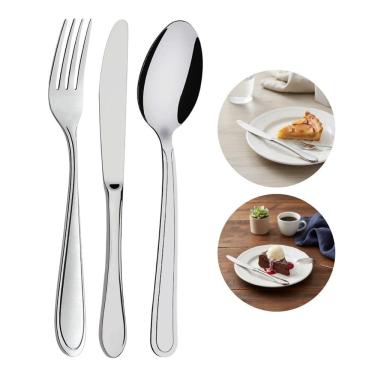 Imagem de Jogo 12 Garfos 12 Colheres E 12 Facas De Sobremesa Prata Inox Em Casa Tem Linha Bronze