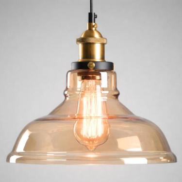 Imagem de Luminária Lustre Pendente Teto 28x23cm Vidro Âmbar Industrial Retrô Vi