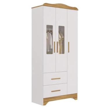 Imagem de Guarda Roupa Infantil Moveis Peroba Clara Provençal MDF, Branco Amêndo