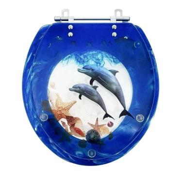 Imagem de Acento Sanitário Decorada Convencional Golfinhos E Conchas Azul