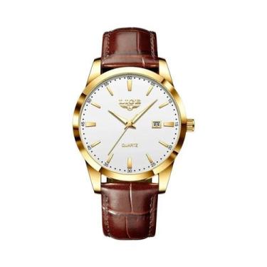 Imagem de Relógio Esportivo Masculino À Prova D'Água Em Couro Quartz Com Cronógr