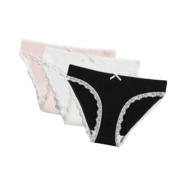 Imagem de Conjunto De 3 Calcinhas De Algodão Com Renda Para Mulheres, Lingerie S