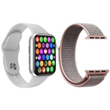 Imagem de Kit Smartwatch Iwo8 Lite Plus Branco + Pulseira Rosa