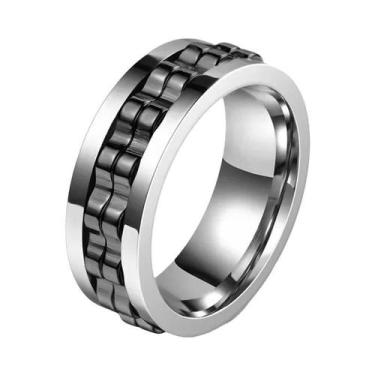 Imagem de Anel Giratório Antiestresse Masculino Em Aço Inoxidável Preto Com Engr