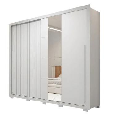 Imagem de Guarda Roupas Casal Com Ripado e Espelho 2 Portas 4 Gavetas Eloa Branco Caemmun