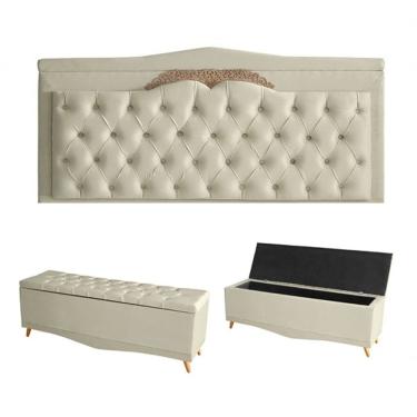 Imagem de Kit Barcelona Cabeceira De Cama Painel E Calçadeira Baú Queen 160 Cm Suede Porcelana Do Lar Móveis E Decoração