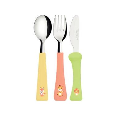 Imagem de Jogo de Talheres Infantil Colorido 03 Peças Tramontina Baby Inox e Cab